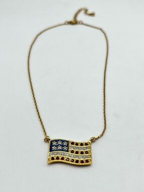 Avon Gold tone Necklace with Blue and Red Flag Pendant